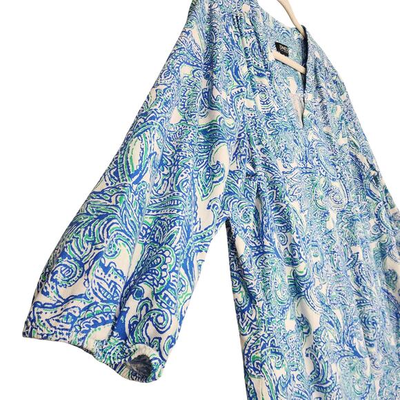 Jones New York Womens Linen Blend Kelly Paisley Print Blouse Plus Size 2X V Neck - Picture 4 of 11